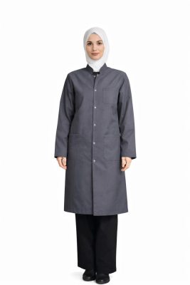 Antrasit Gri Tesettür Boy Önlük | Hakim Yaka 110 cm
