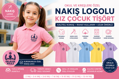 Çocuk Nakış Logolu Okul Tişörtü | Polo Yaka Okul ve Kreş Forması | Özgün Üniforma
