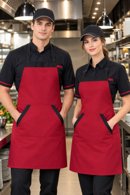 Kırmızı Siyah Bistro Servis Önlüğü Takımı | Unisex Garson & Kafe Personel Üniforması