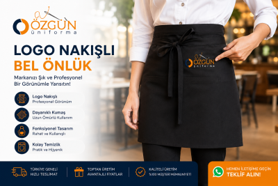 Logo Nakışlı Bel Önlük | Profesyonel Garson, Barista, Kafe & Restoran Bel Önlüğü