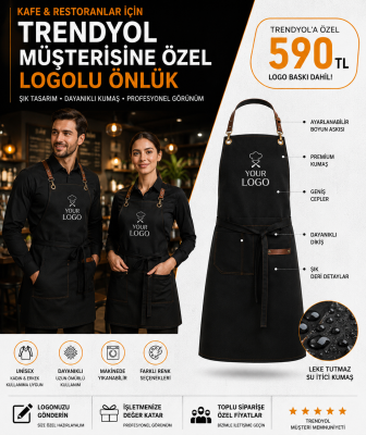 logolu önlük ,Kurumsal Logolu Nakışlı Aşçı Bone ve Önlük Seti – Kişiye & Firmaya Özel Tasarım