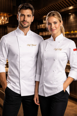 Maison Chef – Beyaz Kapsül Düğmeli Şef Ceketi | Model561