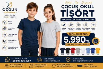 Nakış Logolu Çocuk Okul Tişörtü | Bisiklet Yaka Okul, Kreş ve Anaokulu Forması | Özgün Üniforma