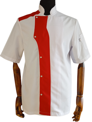  Beyaza Kırmızı Detaylı  Şef Ceketi – Model 56 | Şık, Nefes Alabilir Ve Profesyonel Tasarım