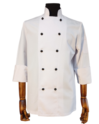 Beyaz – Siyah Düğmeli Şef Ceketi Model 524 | Şık Ve Dayanıklı Profesyonel