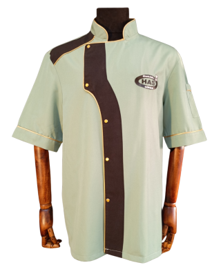 Logolu Haki Renk Gold Biyeli Şef Ceketi – Şık Ve Profesyonel Tasarım