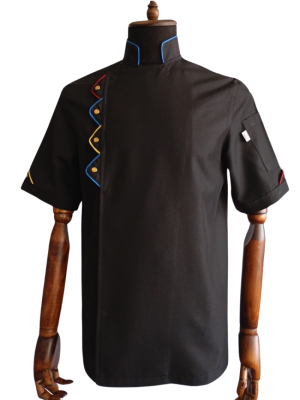 Renkli Biyeli Şef Aşçı Ceketi – Kısa Kollu, Modern Kesim, Terletmeyen Kumaş