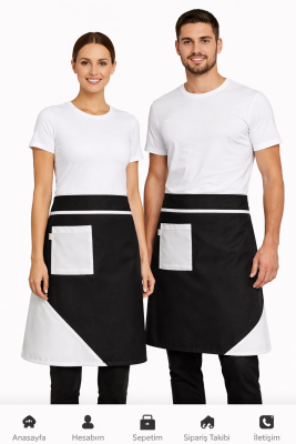 Siyah Beyaz Detaylı Kısa Bel Garson Ve Barista Önlüğü | Şık Ve Dayanıklı Kumaş