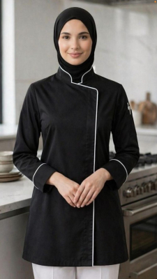 Tesettür Gizli Çıtçıtlı Aşçı Ceketi 80 cm – Uzun ve Rahat Kesim Şef Ceketi