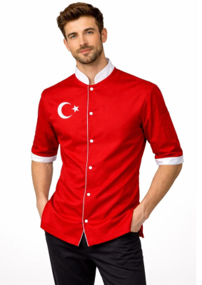 Türkiyem Model Kısa Kollu Aşçı Ceketi – Kırmızı Beyaz