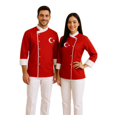 Türkiyem Model Uzun Kollu Aşçı Ceketi – Kırmızı Beyaz